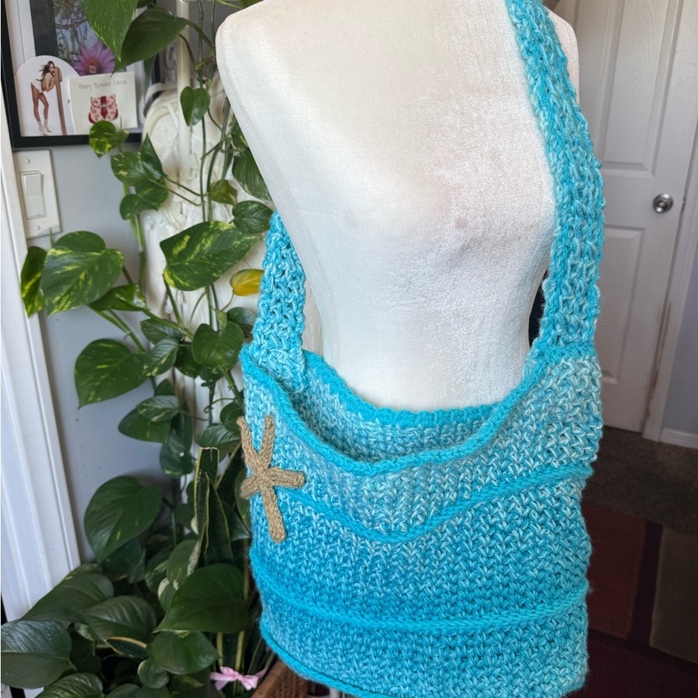 Handcrafted Blue and Tan Women's Bag